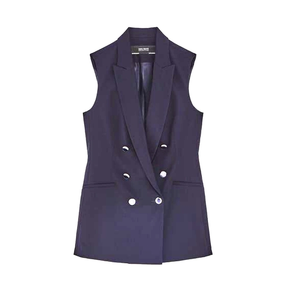 Zara double-breasted sleeveless waist coat Navy